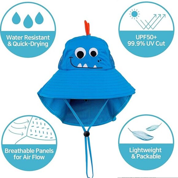 Kids Sun Hat UPF 50+ Boy Girl Protection Hat Wide Brim Beach Hats Mesh Adjustabl - Picture 2 of 10